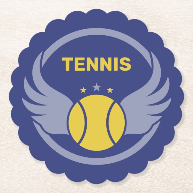 Custom Text Tennis Ball with Wings Paper Coaster (Front)