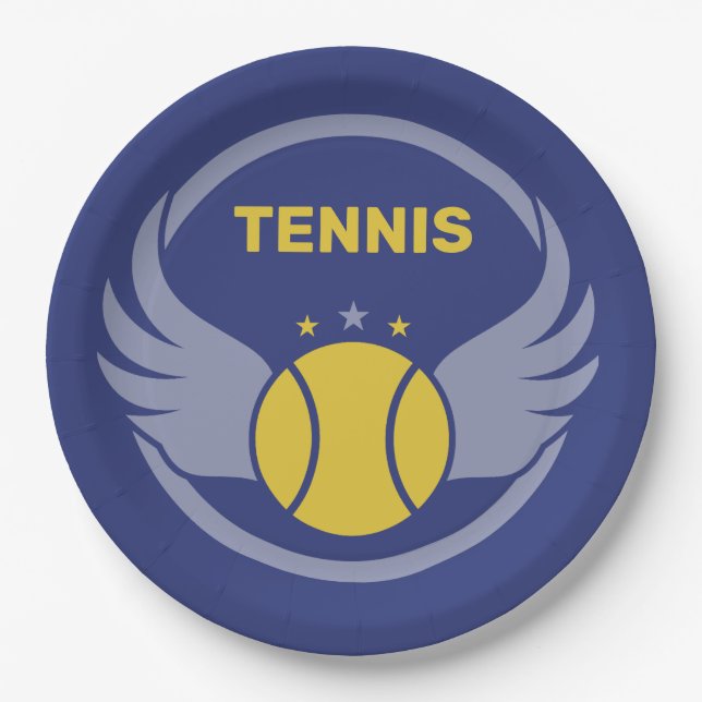 Custom Text Tennis Ball with Wings Paper Plate (Front)