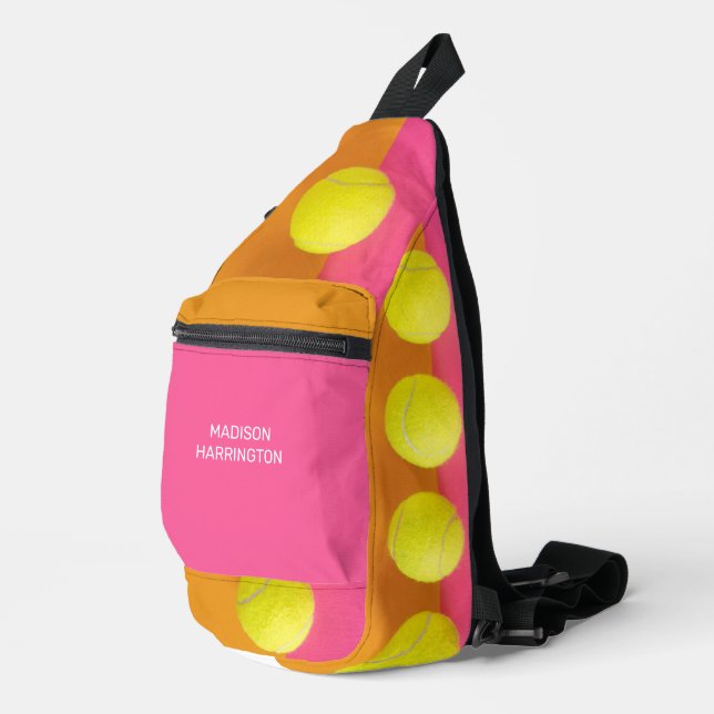 Custom Text Tennis Balls Sling Bag (Right Corner)