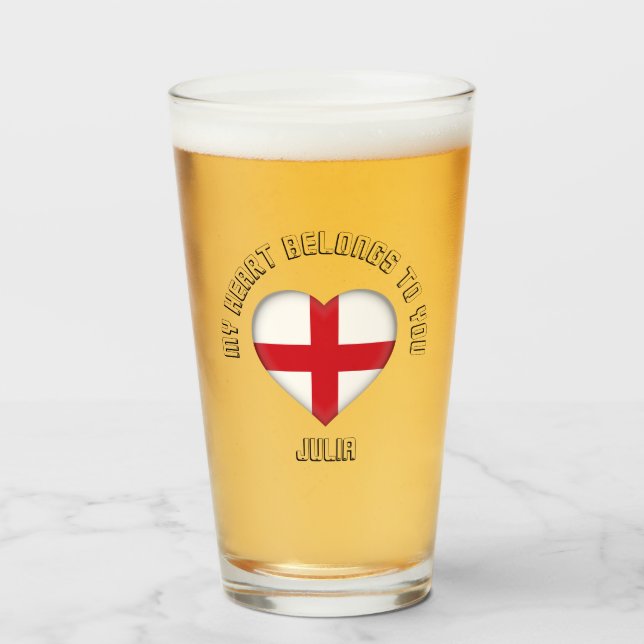 Custom Text The English Flag Heart Glass (Front Filled)
