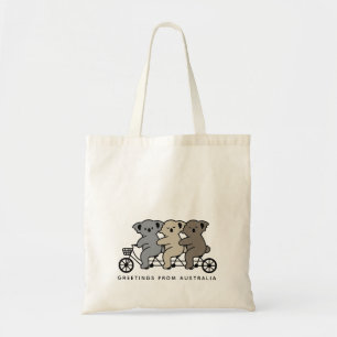 Custom Text Three Koalas Riding Tandem Tote Bag