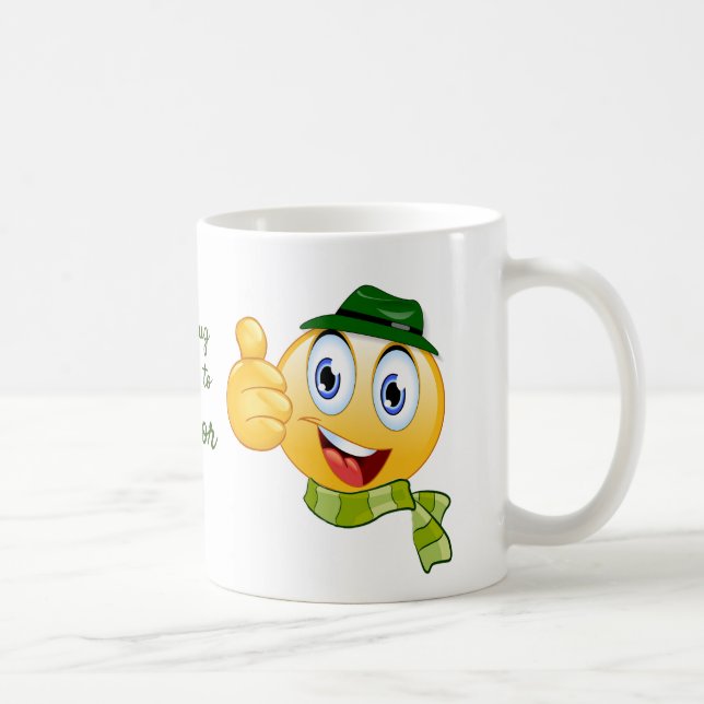 Custom Text Thumbs up Emoji with Hat and Scarf Coffee Mug (Right)