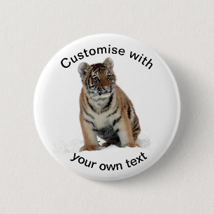 Custom Text Tiger Cub in the Snow 6 Cm Round Badge