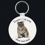 Custom Text Tiger Cub in the Snow Key Ring<br><div class="desc">Beautiful portrait photograph of a tiger cub in the snow with snow on his/her nose.</div>