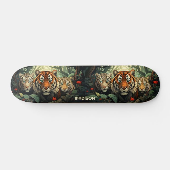 Custom Text Tigers Illustration Skateboard (Horz)