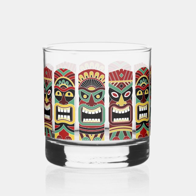 Custom Text Tiki Totems Whiskey Glass (Front)