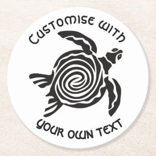 Custom Text Tribal Turtle Design Round Paper Coaster