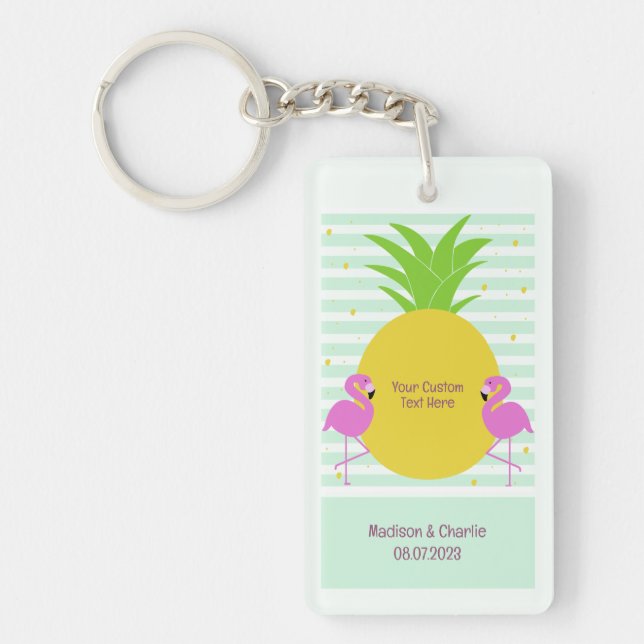 Custom Text Tropical Flamingos Key Ring (Front)