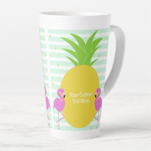 Custom Text Tropical Flamingos Latte Mug