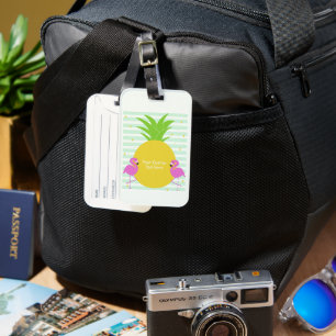 Custom Text Tropical Flamingos Luggage Tag