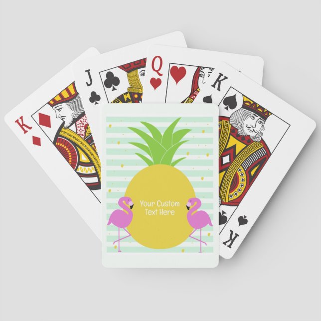 Custom Text Tropical Flamingos Playing Cards (Back)