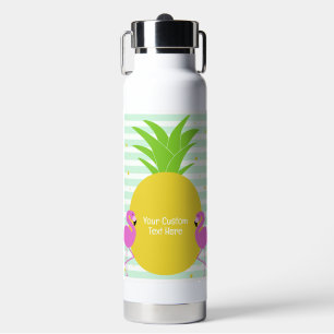 Custom Text Tropical Flamingos Water Bottle