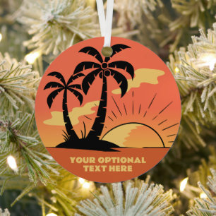 Custom Text Tropical Island Sunset Metal Tree Decoration