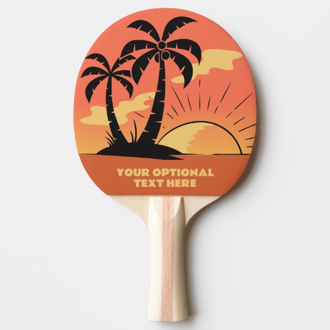Custom Text Tropical Island Sunset Ping Pong Paddle (Front)