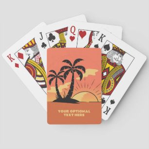 Custom Text Tropical Island Sunset Playing Cards