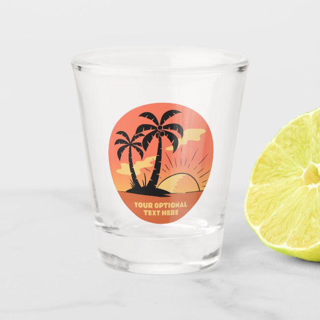 Custom Text Tropical Island Sunset Shot Glass (Front)