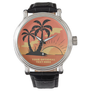 Custom Text Tropical Island Sunset Watch