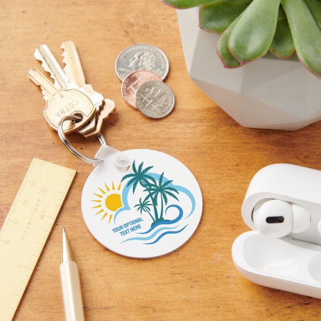 Custom Text Tropical Islands Key Ring (Desk)