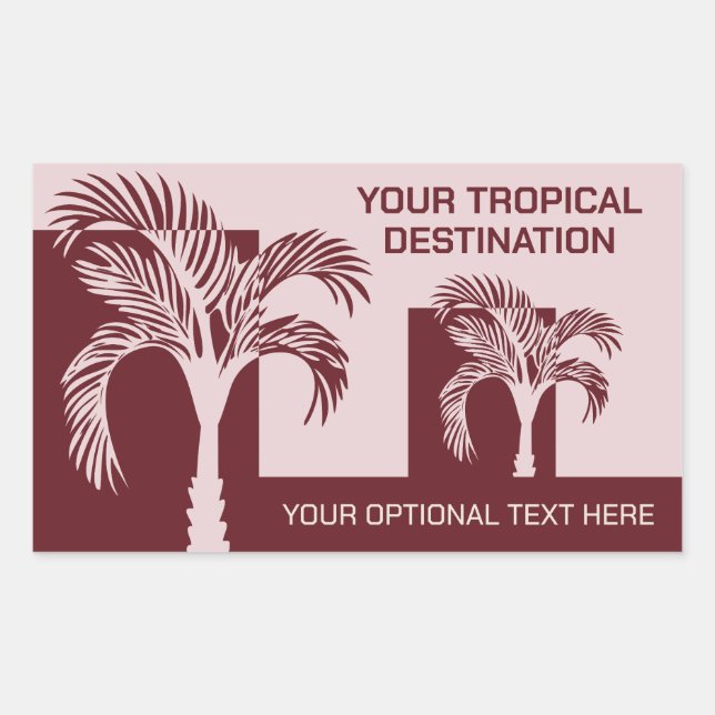 Custom Text Tropical Palm Trees Rectangular Sticker (Front)
