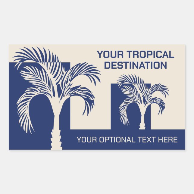Custom Text Tropical Palm Trees Rectangular Sticker (Front)