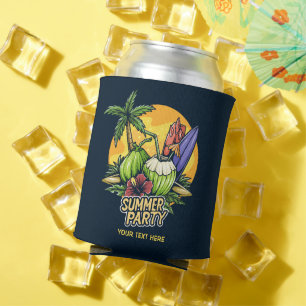 Custom Text Tropical Summer Party Can Cooler