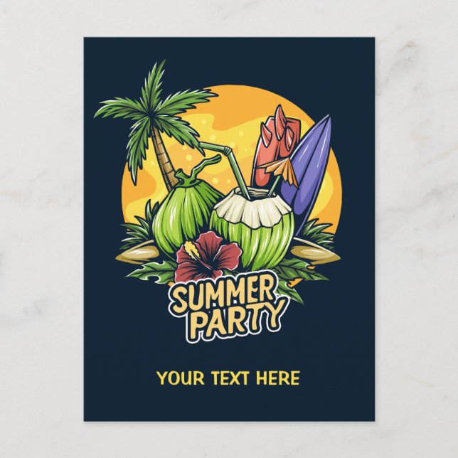Custom Text Tropical Summer Party Postcard (Front)