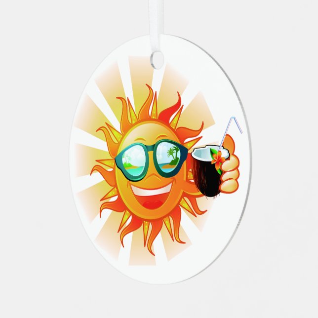 Custom Text Tropical Sun Metal Tree Decoration (Front Left)