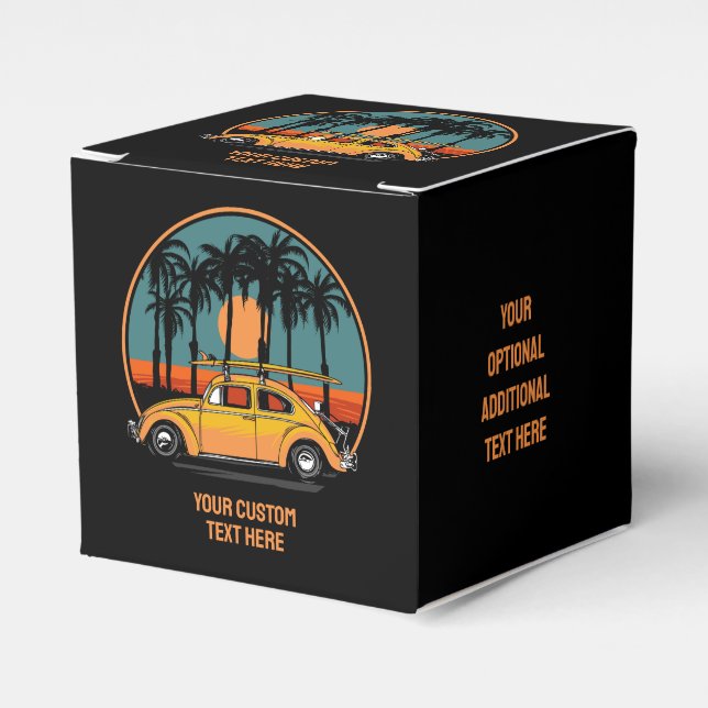 Custom Text Tropical Surfer Sunset Favour Box (Front Side)