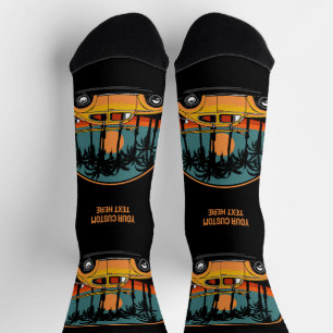 Custom Text Tropical Surfer Sunset Socks