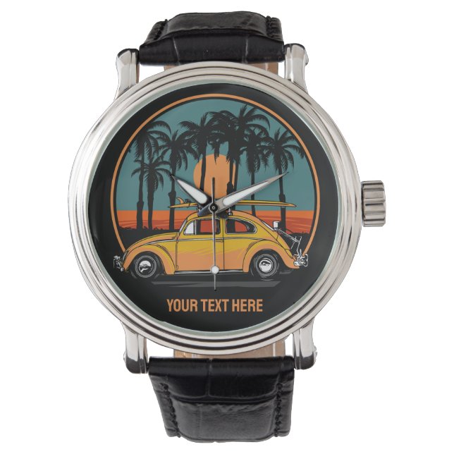 Custom Text Tropical Surfer Sunset Watch (Front)
