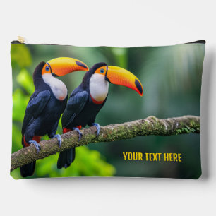 Custom Text Tropical Toucans Accessory Pouch