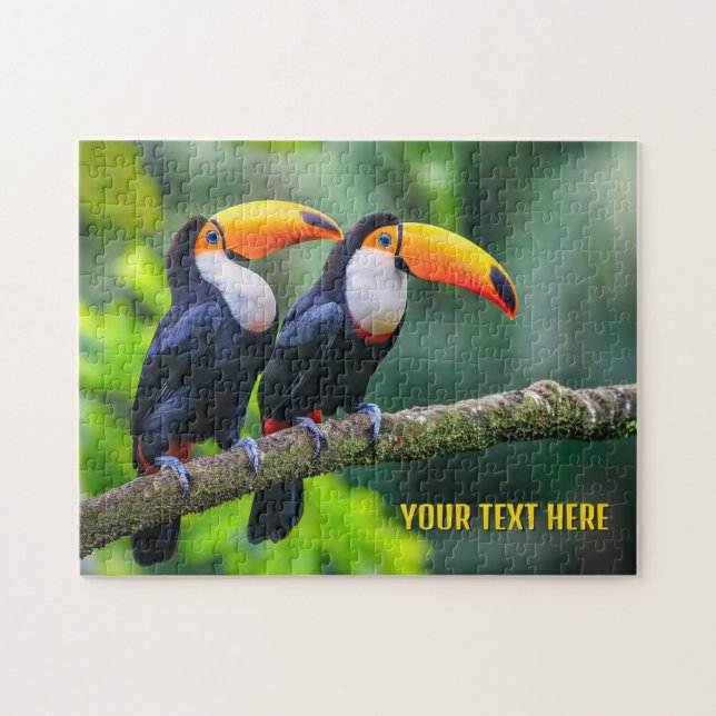 Custom Text Tropical Toucans Jigsaw Puzzle (Horizontal)