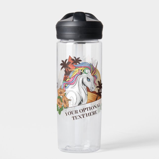 Custom Text Tropical Unicorn Water Bottle (Front)