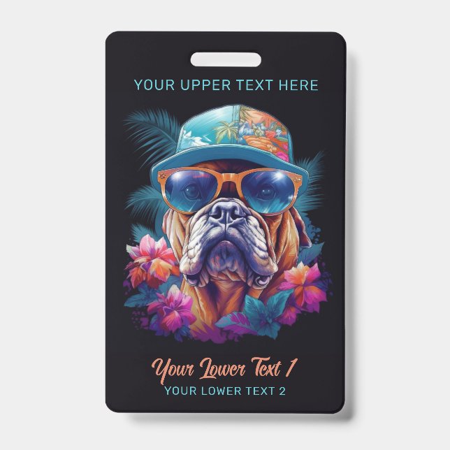 Custom Text Tropical Vacation Dog ID Badge (Front)