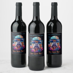 Custom Text Tropical Vacation Dog Wine Label