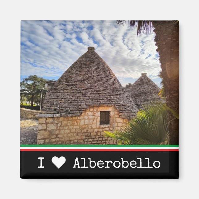 Custom text, trulli dwellings in Alberobello, Magnet (Front)