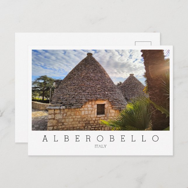 Custom text, trulli dwellings in Alberobello,  Postcard (Front/Back)