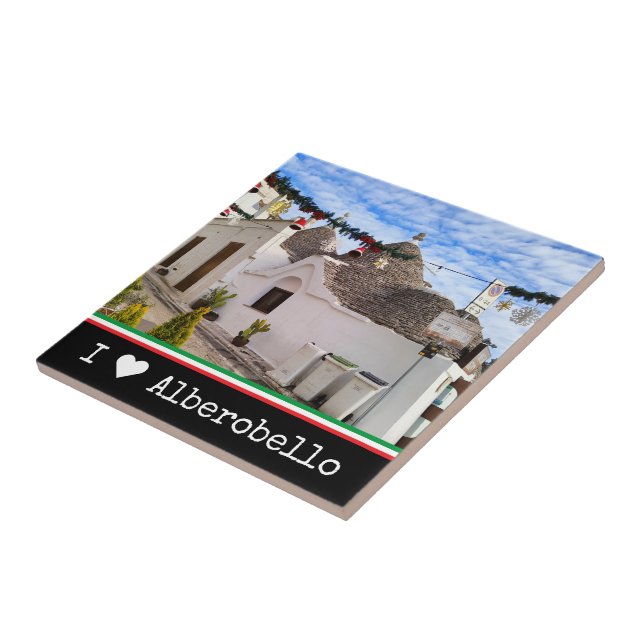Custom text, trulli houses in Alberobello Ceramic Tile (Side)