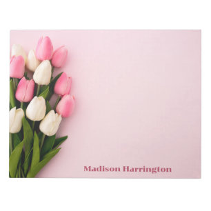 Custom Text Tulips on Pink Notepad