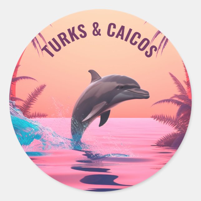Custom Text Turks and Caicos Dolphin Classic Round Sticker (Front)