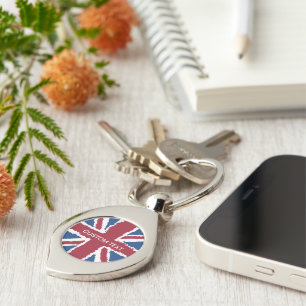 Custom Text Union Jack Flag Art by Heva Weva  Key Ring