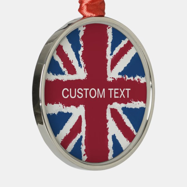 Custom Text Union Jack Flag Art by Heva Weva Metal Ornament (Right)
