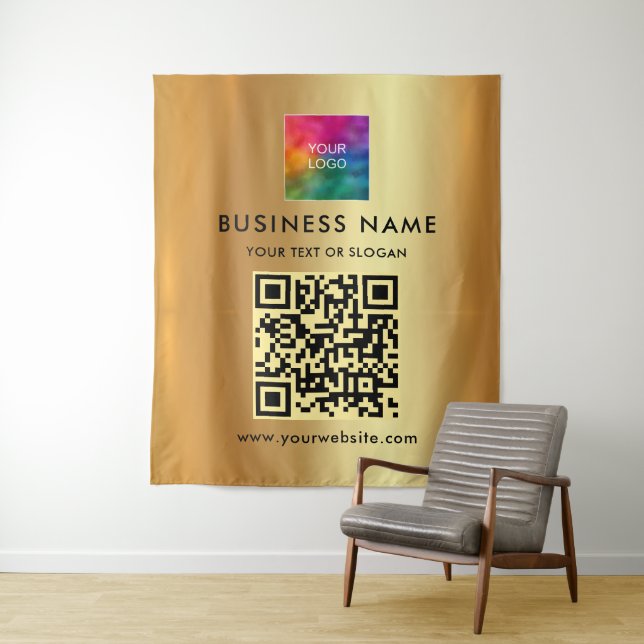 Custom Text Upload Company Logo Faux Gold Backdrop Tapestry (In Situ)