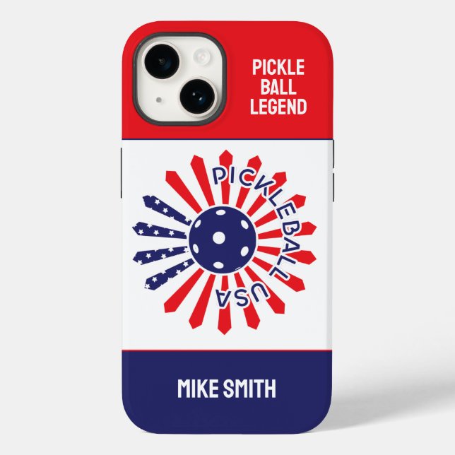 Custom text ‼️USA pattern pickleball  Case-Mate iPhone Case (Back)