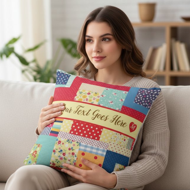 Custom Text Valentine’s Day | Colourful Patchwork  Cushion (Creator Uploaded)