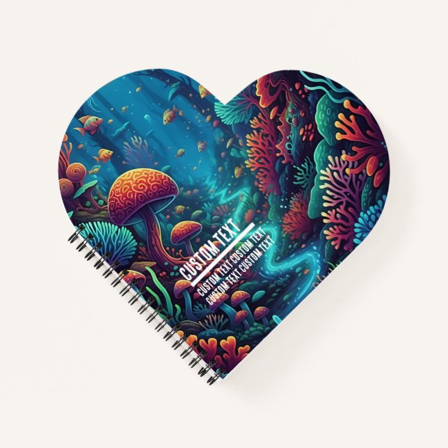 Custom Text Vibrant Mushroom Coral Reef Underwater Notebook (Front)
