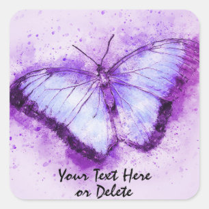 Custom Text Vibrant Purple Watercolor Butterfly Square Sticker