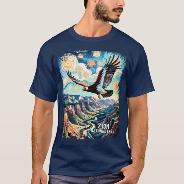 Custom Text Vibrant Zion Canyon Bird Condor Retro T-Shirt (Front)