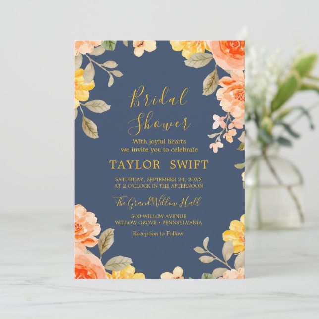 Custom Text Water Flora Bridal Shower Invitation (Standing Front)