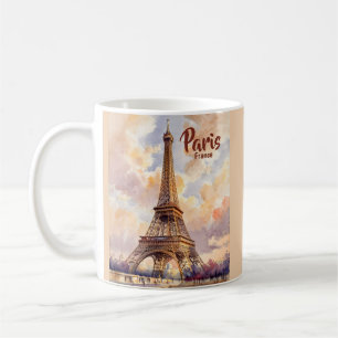 Custom Text Watercolor Eiffel Tower Sunset Travel Coffee Mug